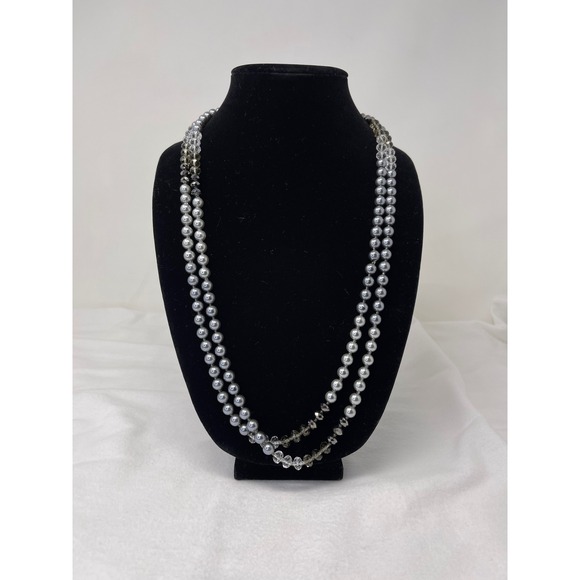 Dillard's Jewelry - Dillards Custom Grey Faux‎ Pearl and Faceted Crystal Long Strand Necklace